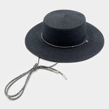 Chic & Sun-Ready – Bling Chin Tie Straw Sun Hat (Beige)