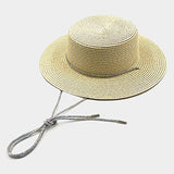 Chic & Sun-Ready – Bling Chin Tie Straw Sun Hat (Beige)