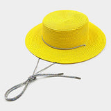 Chic & Sun-Ready – Bling Chin Tie Straw Sun Hat (Beige)