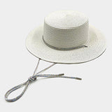 Chic & Sun-Ready – Bling Chin Tie Straw Sun Hat (Beige)