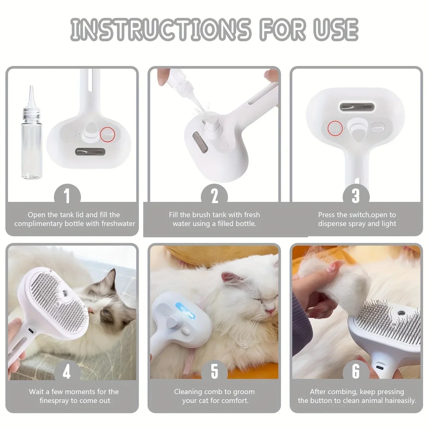 Water Mist Pet Grooming Comb – Anti-Static Hair Remover for Cats & Dogs