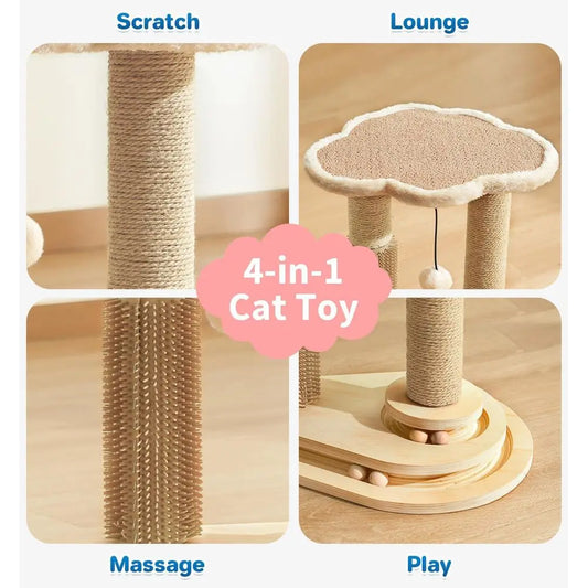 Indoor Cat Scratching Post with Self Groomer Brush & Hanging Ball Toy