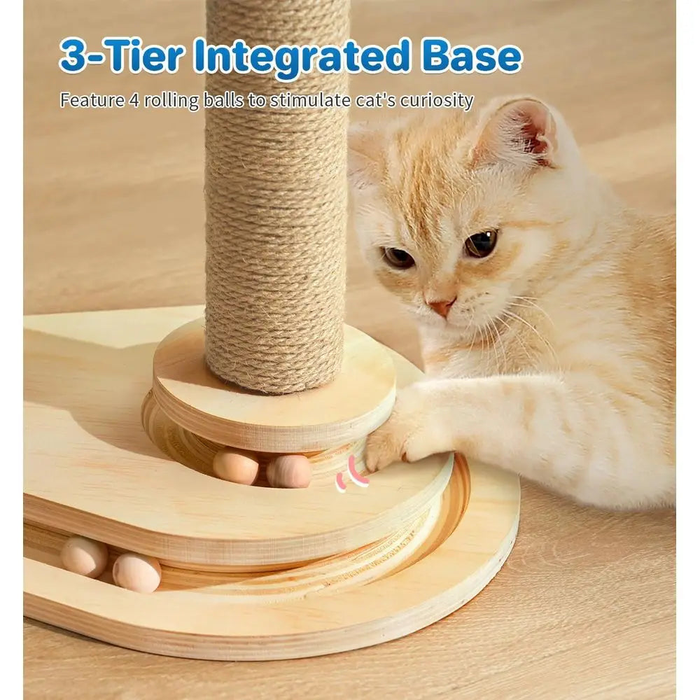 Indoor Cat Scratching Post with Self Groomer Brush & Hanging Ball Toy