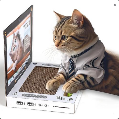 3-in-1 Interactive Cat Scratcher Toy – Laptop-Style Scratch Pad with Mouse & Ball Track